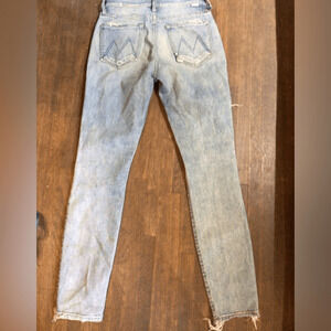 MOTHER DISTRESSED Light Blue Women's High-Rise Skinny Jeans